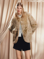 Loose Fit Wool And Leather Round Neck Coat