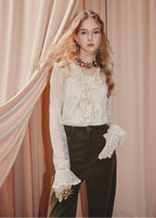 V Neck Ruffled Lace Chiffon Shirt