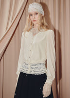 Velvet Lace V-neck Long-sleeved Top