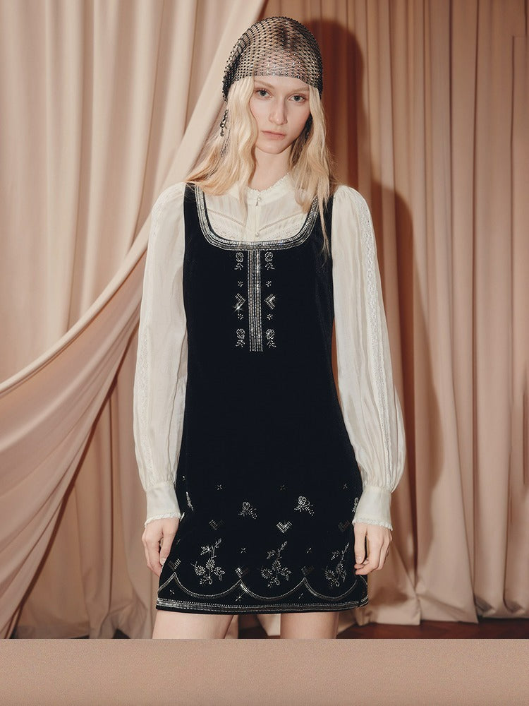 Square Neck Sleeveless Velvet Mini Dress