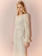 V Neck Long Sleeve Bodycon Lace Midi Dress