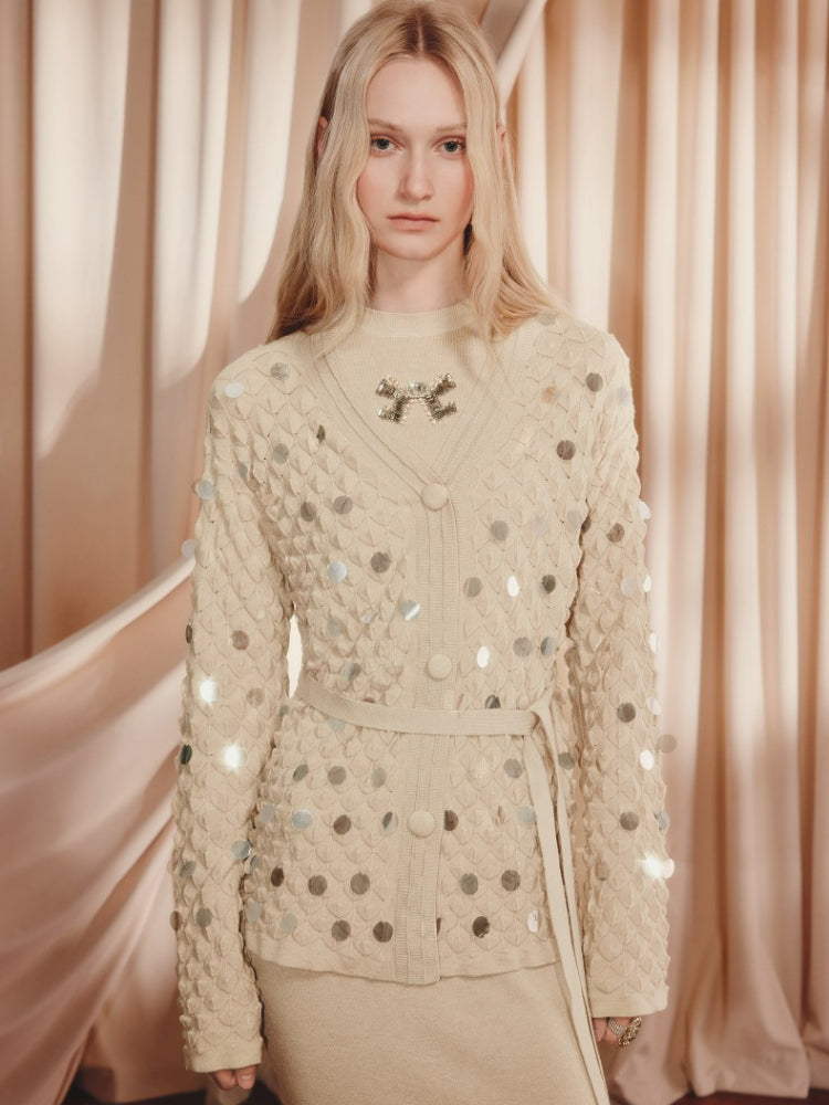 Wool Cardigan Sequins Loose Knitted Coat