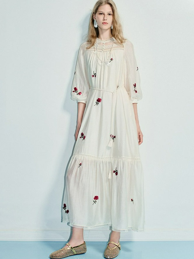 Flower Lantern Sleeves Loose Fit Satin Dress