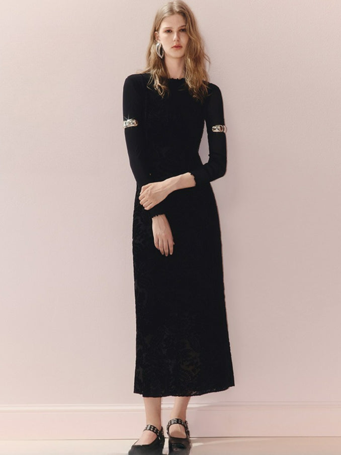 Elegant Velvet Slim Ftting X Shape Lace Dress