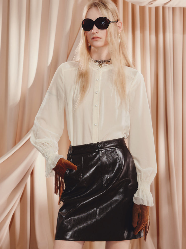 Velvet Long Flare Sleeve Blouse