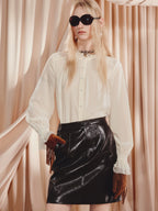 Velvet Long Flare Sleeve Blouse