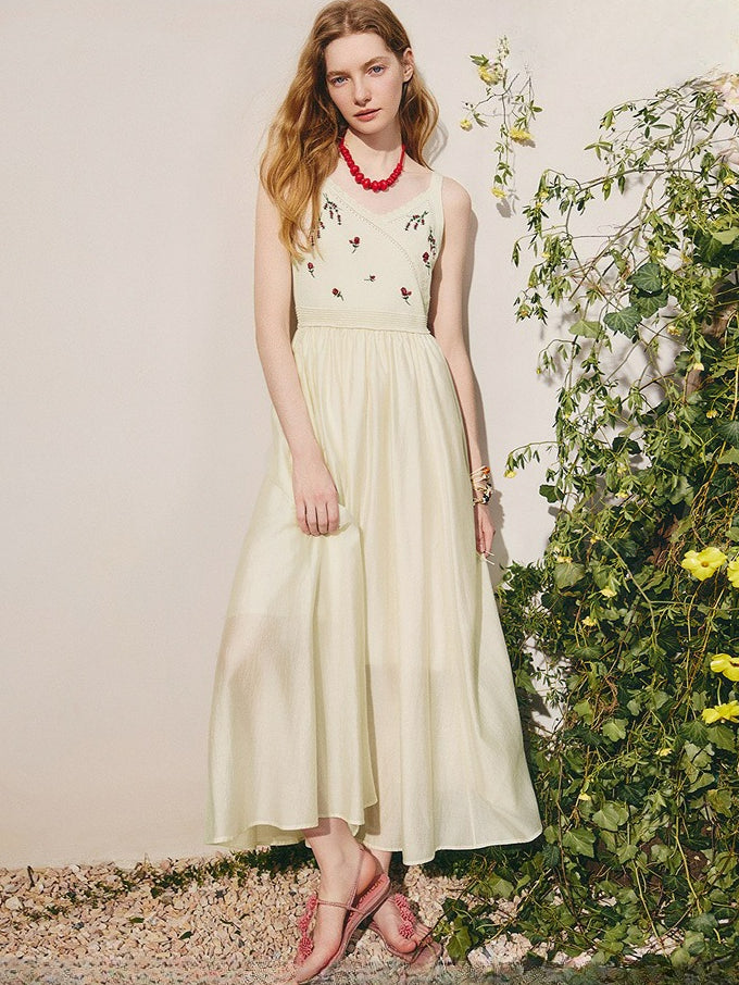 Flower Satin Sleeveless Midi Dress