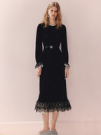 Velvet Elegant Long Sleeve Lace Dress