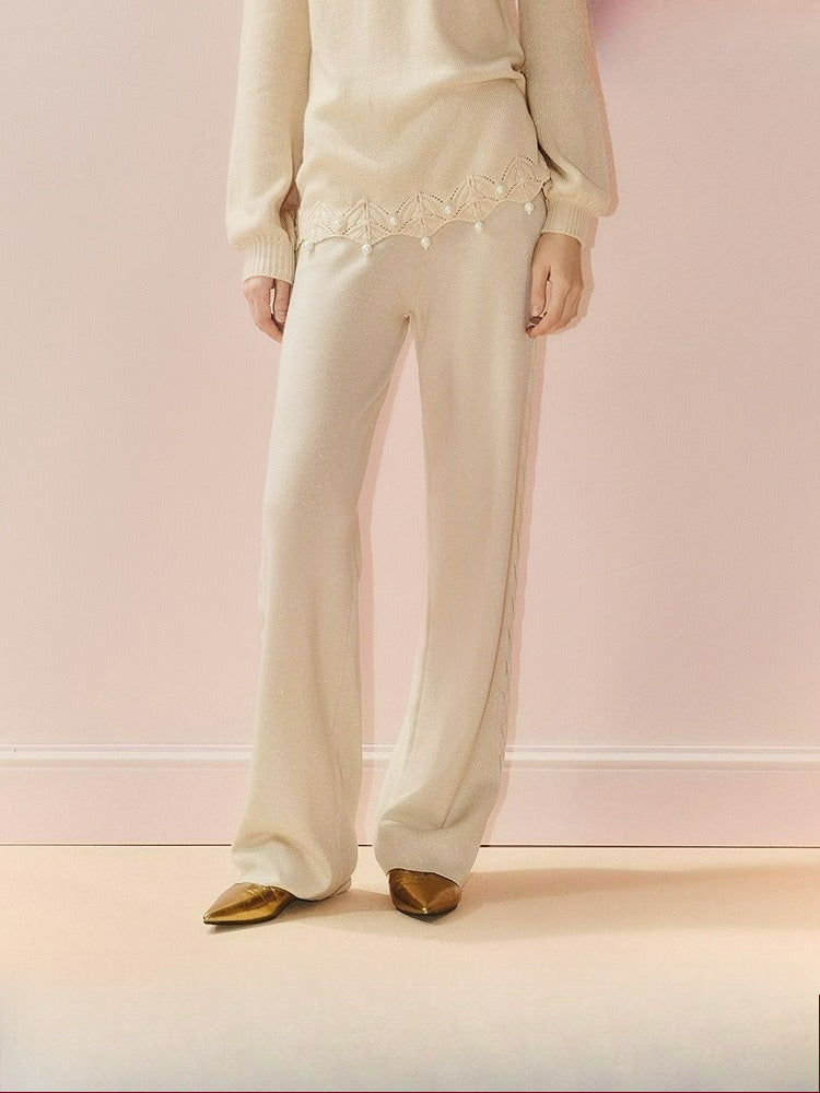Wool Wide Leg Knitted Trousers
