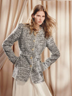 Round Neck Button Front Jacket With Pockets