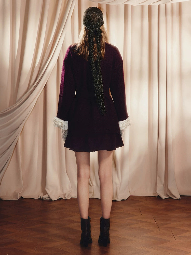 Fuchsia Lace-Up Knitted Cardigan