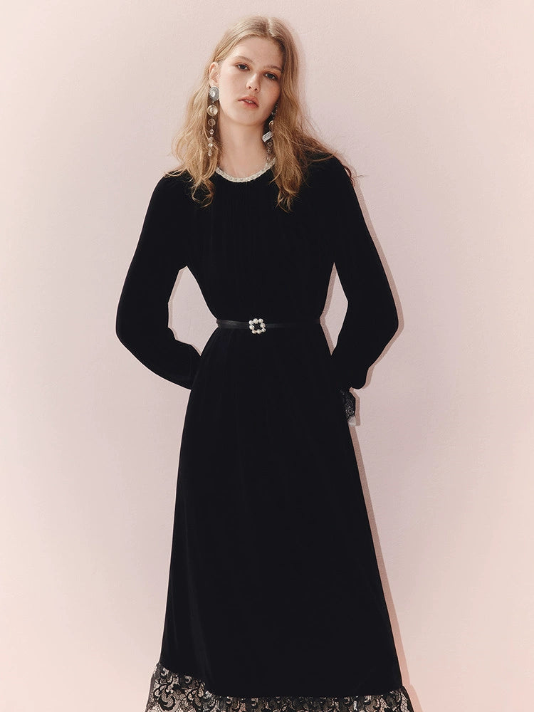Velvet Elegant Long Sleeve Lace Dress