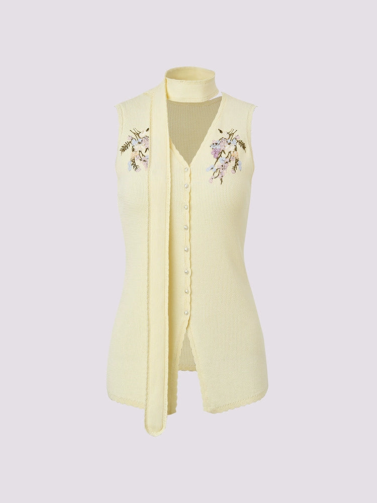 Embroidered Knitted Vest Sweater