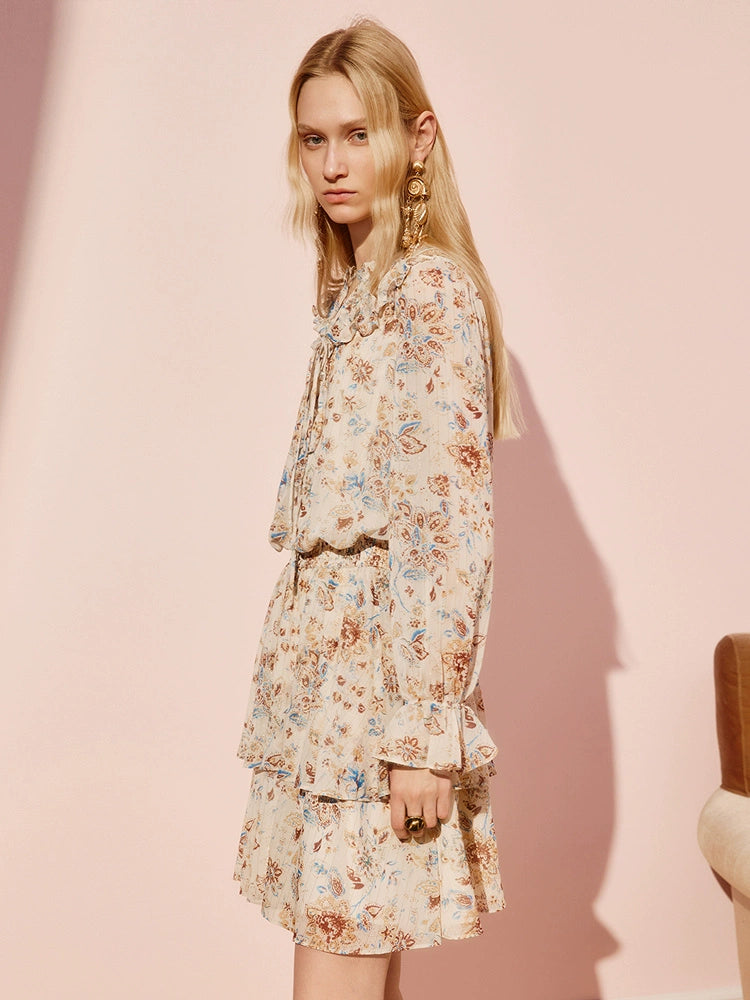 Boho Print Floral Long Sleeve Mini Dress