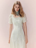 Square Neck Butterfly Embroidered Midi Dress