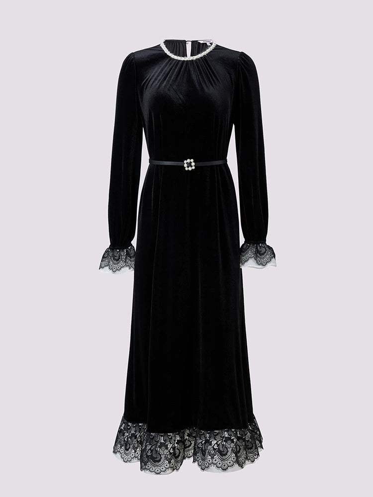 Velvet Elegant Long Sleeve Lace Dress