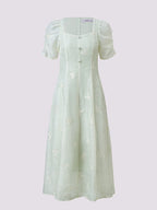 Square Neck Butterfly Embroidered Midi Dress