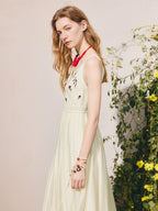 Flower Satin Sleeveless Midi Dress