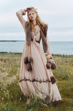 Pink V Neck Long Sleeve Lace Maxi Dress