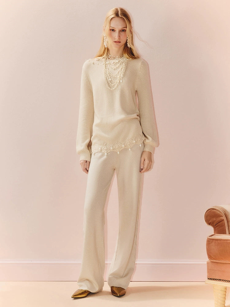 Wool Wide Leg Knitted Trousers