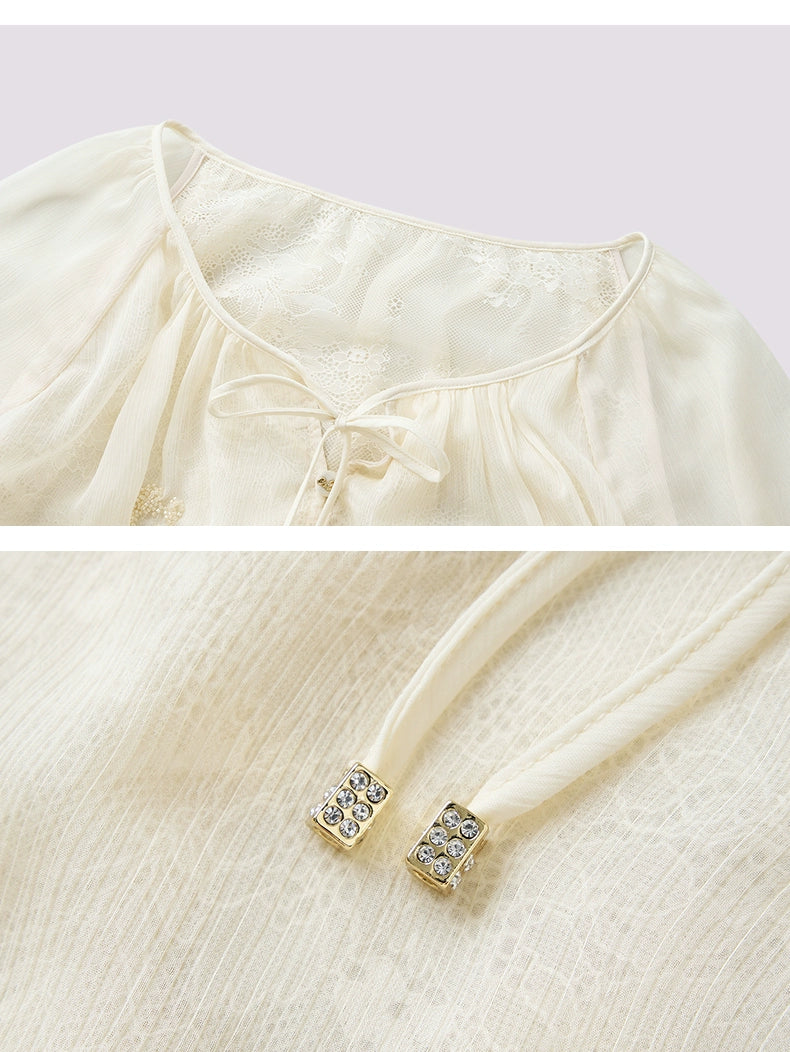 Chiffon Shirt Round Neck Lace Blouse
