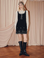 Square Neck Sleeveless Velvet Mini Dress