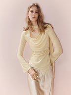 Satin Crew Neck Long Sleeve Top