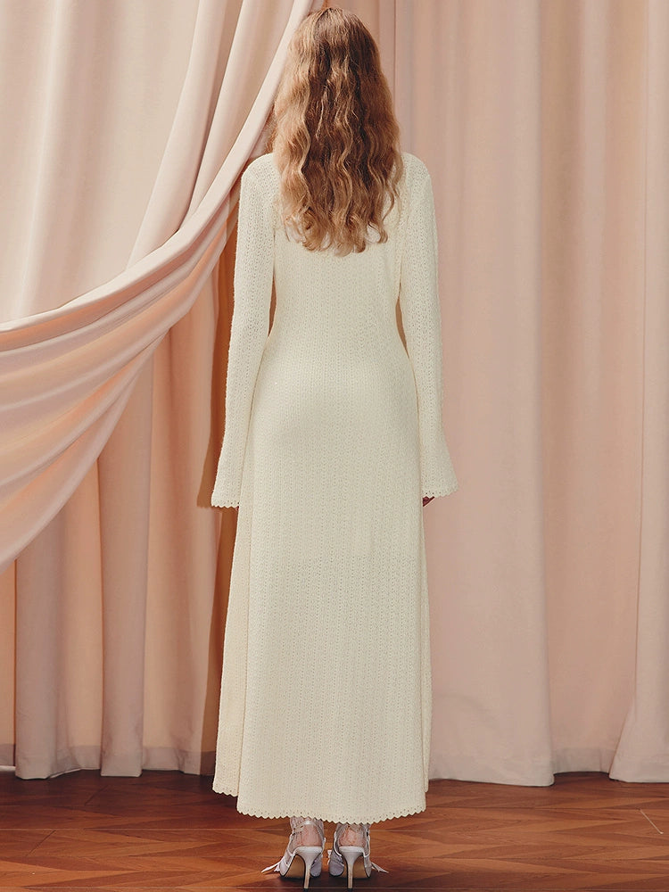 Long Sleeve V Neck Wool Knitted Dress