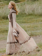 Pink V Neck Long Sleeve Lace Maxi Dress