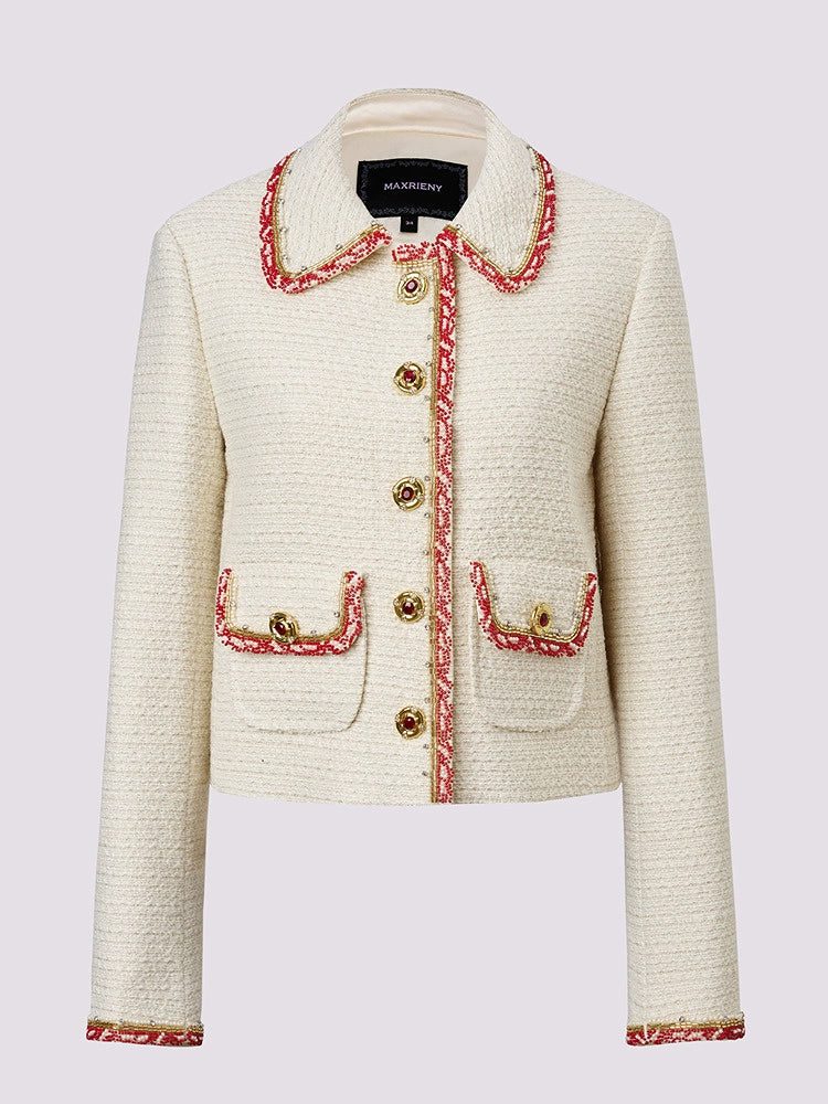 Lapel Wool Short Jacket With Two Pockets