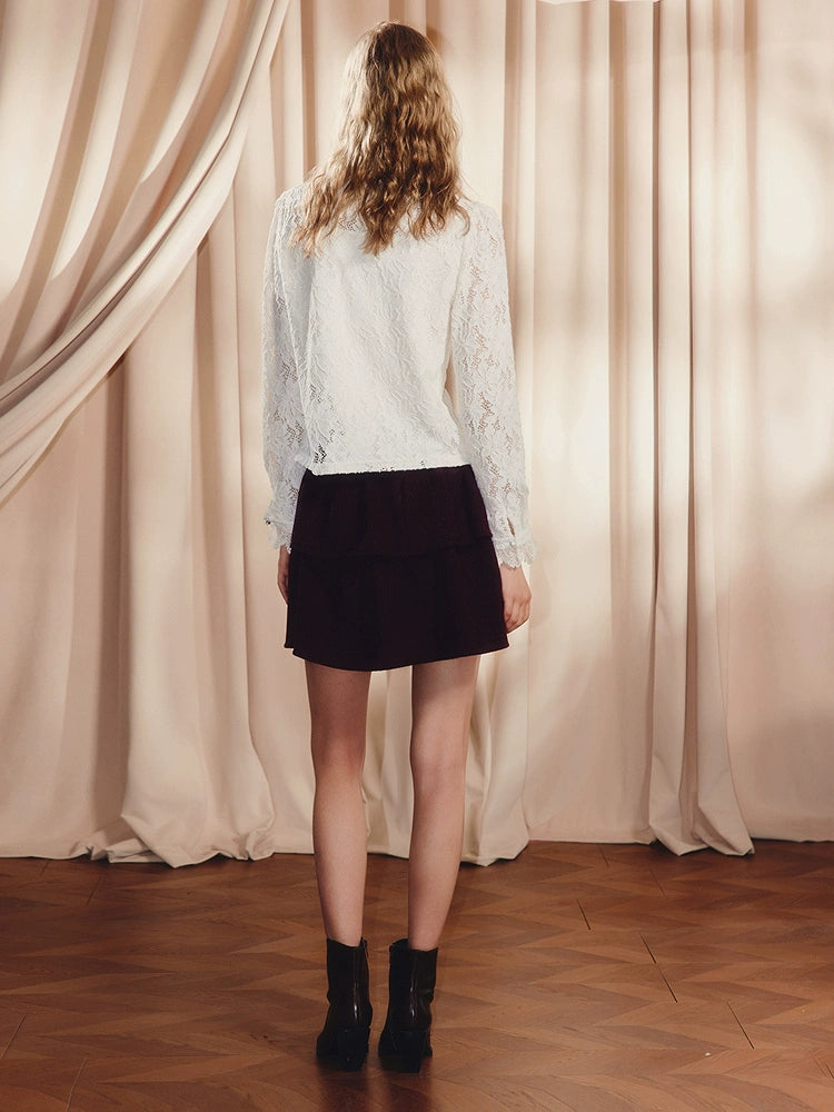 Vintage Lace Long Sleeve Ruffled Blouse