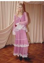 Pink V Neck Long Sleeve Loose Fit Two Piece Dress