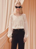 Chiffon Shirt Round Neck Lace Blouse