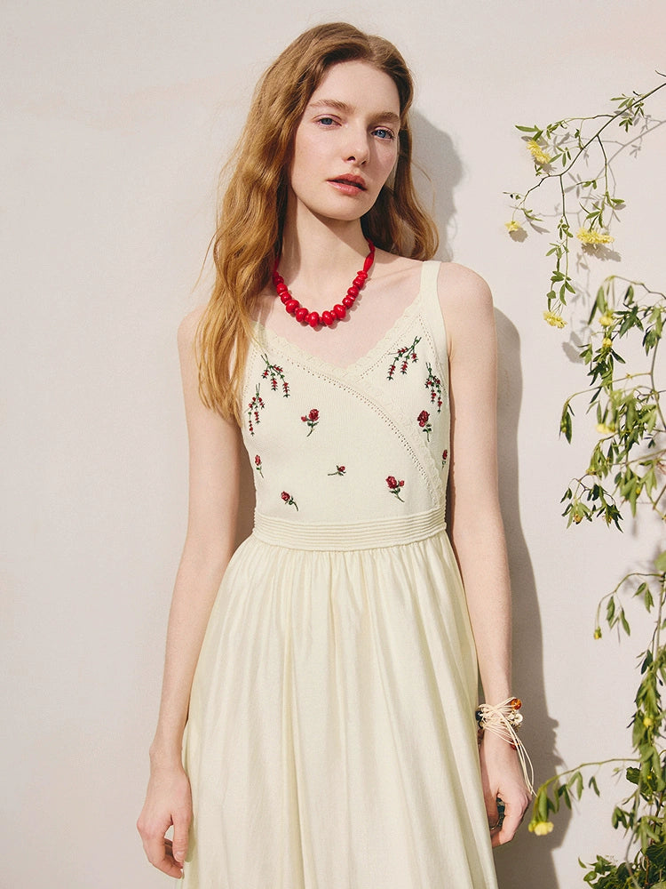 Flower Satin Sleeveless Midi Dress