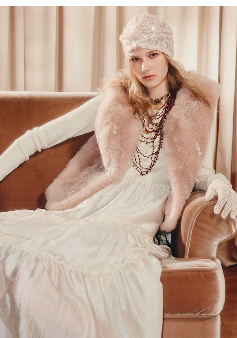 Winter V-neck Wool And Leather Vest Coat