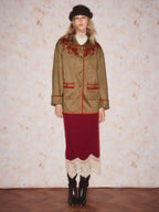 Embroidered Lapel Suede Fleece Jacket