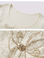 Beige Ruffled Cake Knitted Long Sleeve Dress