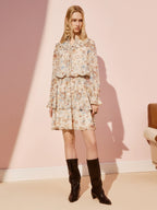 Boho Print Floral Long Sleeve Mini Dress