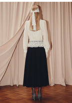 Velvet Lace V-neck Long-sleeved Top