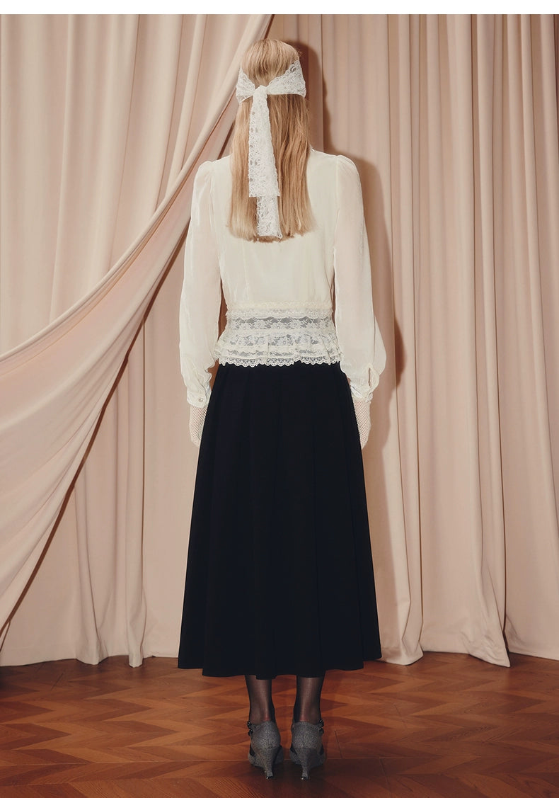 Velvet Lace V-neck Long-sleeved Top