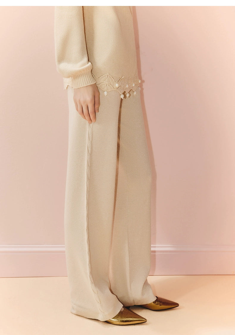 Wool Wide Leg Knitted Trousers
