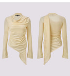 Satin Crew Neck Long Sleeve Top