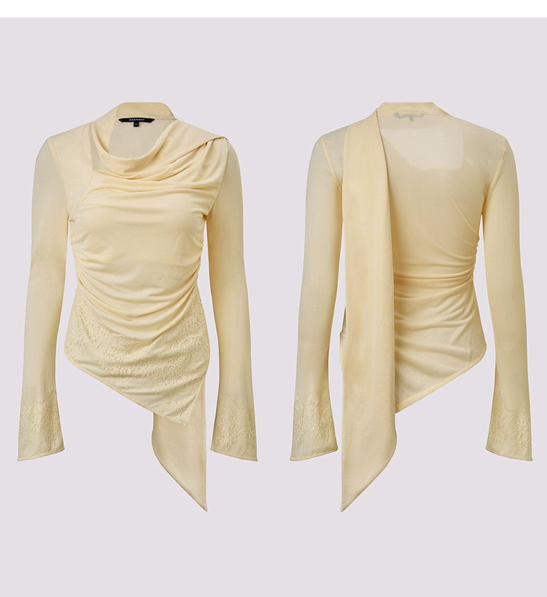 Satin Crew Neck Long Sleeve Top