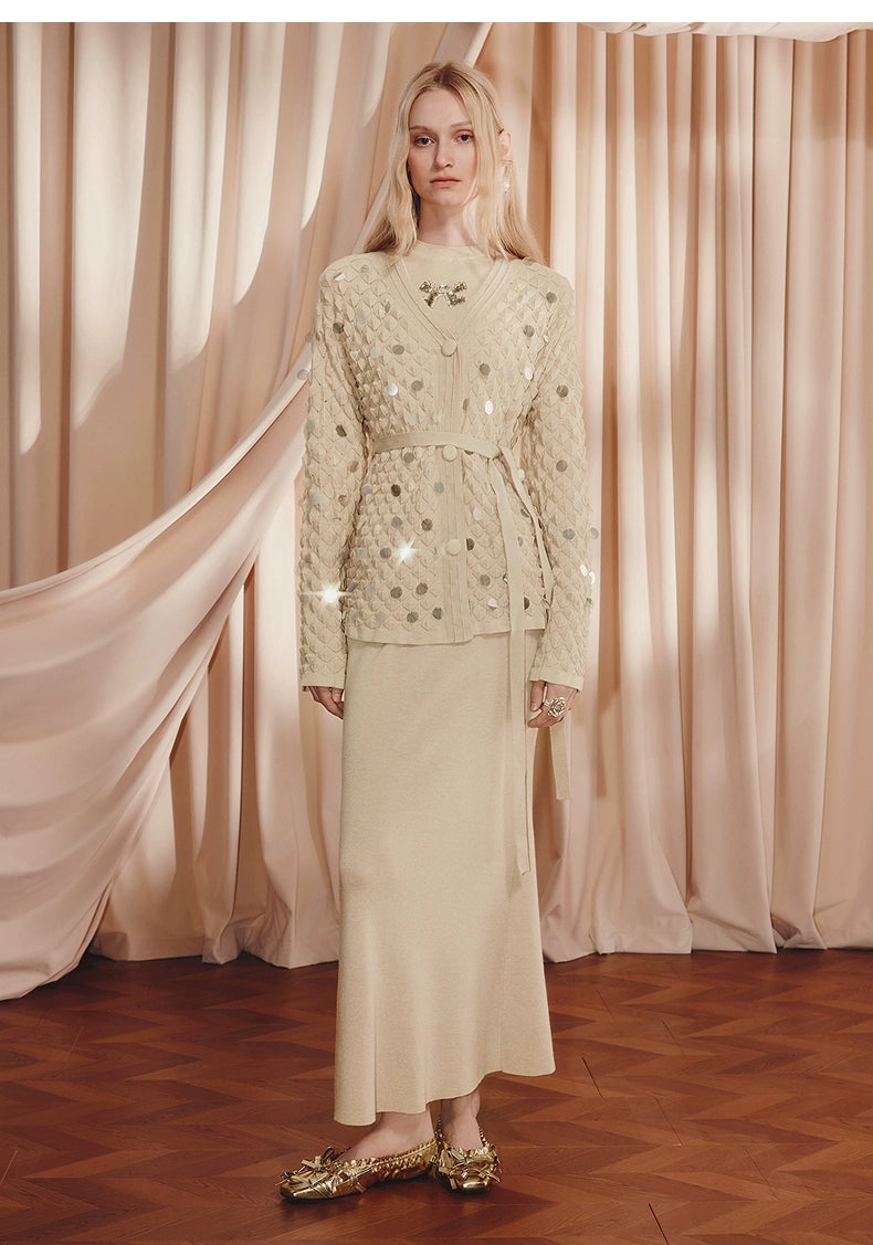Wool Cardigan Sequins Loose Knitted Coat