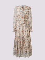 Boho Print Floral V Neck Long Sleeve Maxi Dress