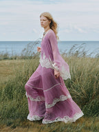 Pink V Neck Long Sleeve Loose Fit Two Piece Dress