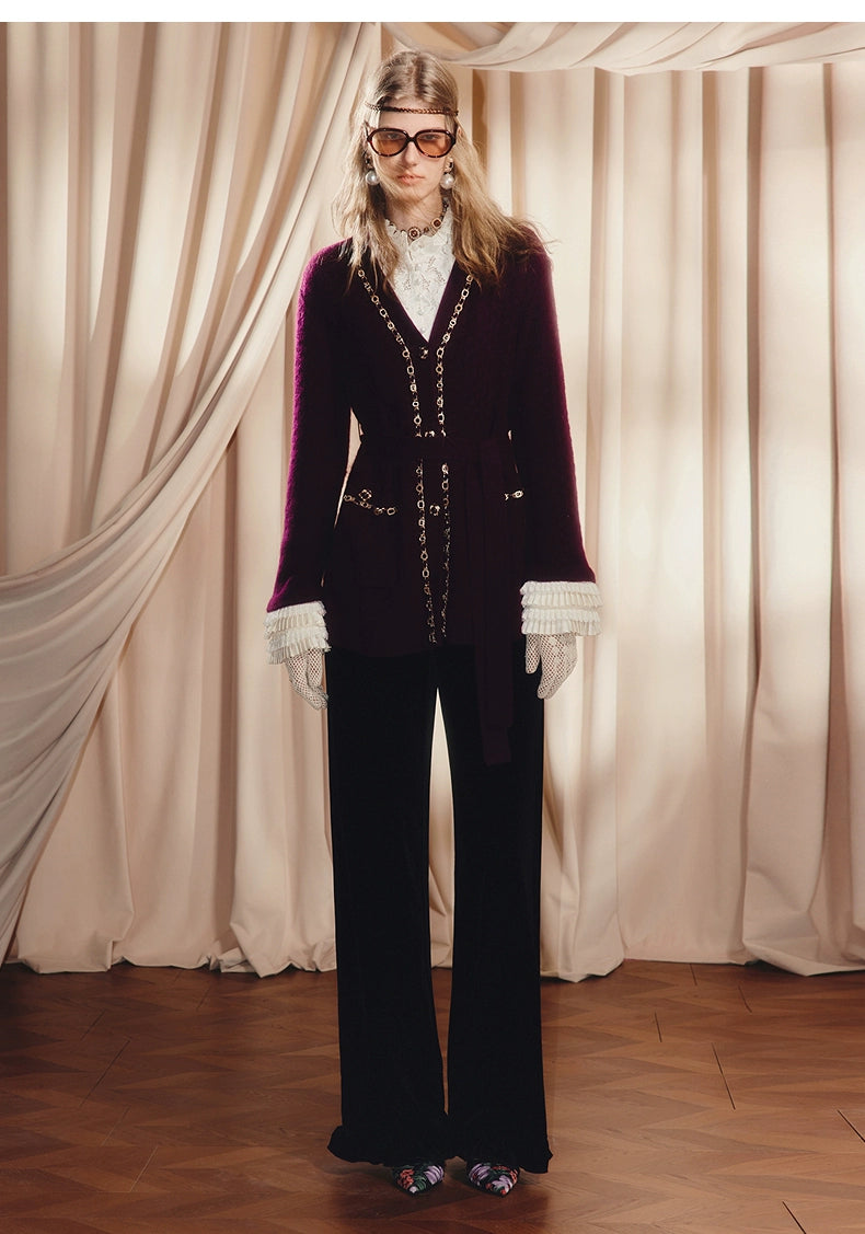 Vintage Ruffle Edge Pants Straight Trousers