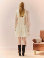 Embroidered Ruffled V Neck Long Sleeve Dress