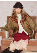 Embroidered Lapel Suede Fleece Jacket