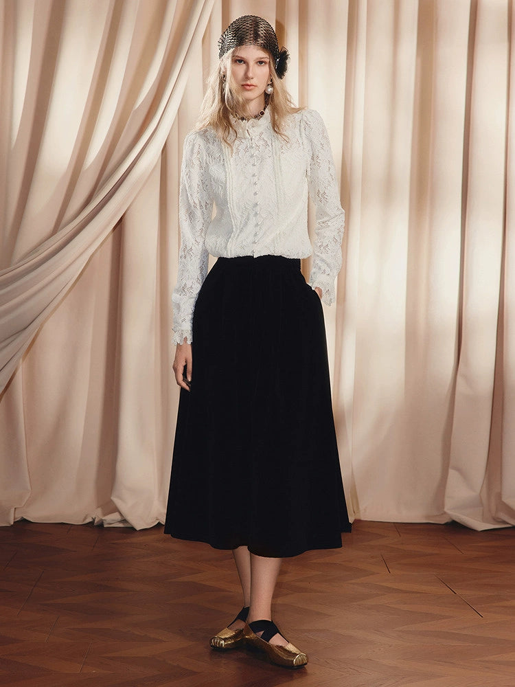 A-shaped Pleated Velvet Umbrella-shaped Skirt